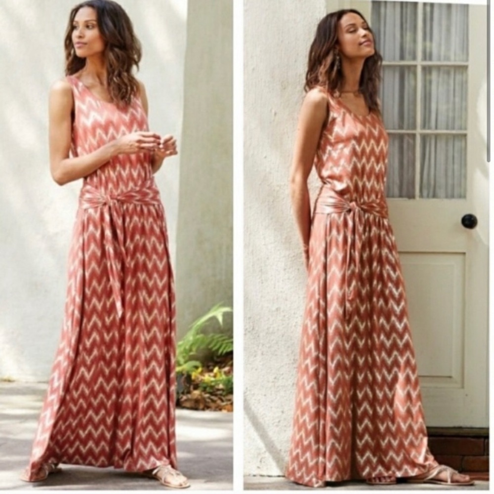 Soft Surroundings Apricot and Gold Maxi Dress
